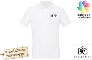 Polo blanc B&C OEKO-TEX® en coton bio pour homme publicitaire personnalisé 