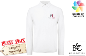 Polo b&c ID.001 blanc manches longues pour homme