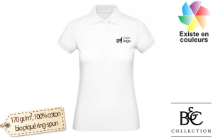 Polo personnalisé blanc OEKO-TEX® en coton bio pour femme