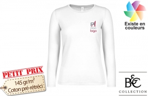 T-shirt blanc b&c 150 manches longues femme publicitaire personnalisé 