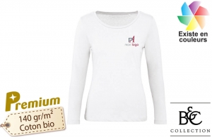 T-shirt blanc manches longues coton BIO femme publicitaire personnalisé 