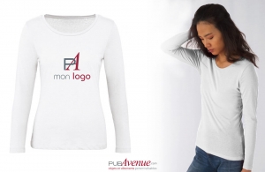 T-shirt blanc à manches longues en coton BIO pour femme