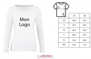 T-shirt blanc à manches longues en coton BIO pour femme