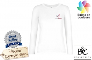 T-shirt blanc b&c 190 manches longues pour femme publicitaire personnalisé 