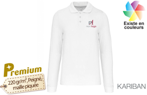 Polo kariban prestige blanc manches longues pour homme publicitaire personnalisé 