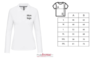 Polo personnalisé kariban prestige blanc manches longues pour femme