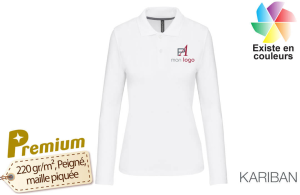 Polo kariban prestige blanc manches longues pour femme