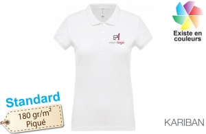 Polo publicitaire personnalisé business Kariban blanc pour femme à maille piqué 