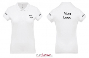 Polo personnalisé business Kariban blanc pour femme à maille piqué