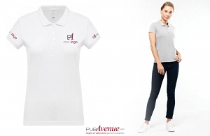 Polo personnalisé business Kariban blanc pour femme à maille piqué