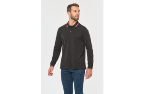 Polo personnalisé manches longues liserés contrastés pour homme