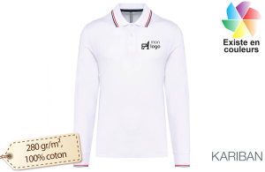 Polo personnalisé manches longues liserés contrastés pour homme