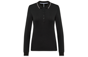 Polo personnalisé manches longues liserés contrastés pour femme