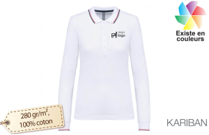 Polo personnalisé manches longues liserés contrastés pour femme