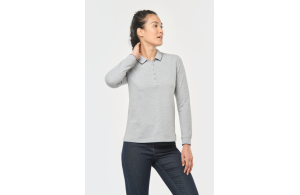 Polo personnalisé manches longues liserés contrastés pour femme