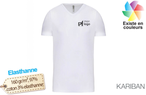 T-shirt col V blanc élasthanne homme publicitaire personnalisé 