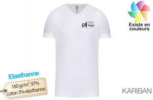 T-shirt col V blanc élasthanne pour homme