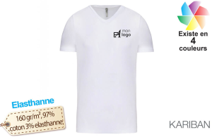 T-shirt col V blanc élasthanne pour homme