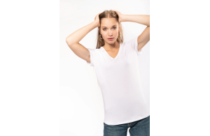 T-shirt col V blanc élasthanne pour femme