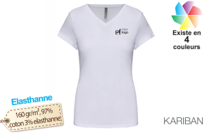 T-shirt col V blanc élasthanne pour femme