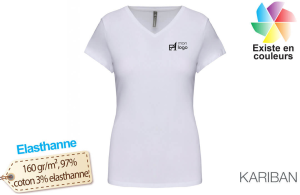 T-shirt col V blanc élasthanne pour femme