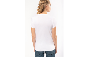 T-shirt col V blanc élasthanne pour femme