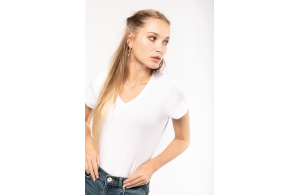 T-shirt col V blanc élasthanne pour femme