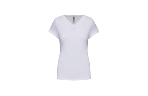 T-shirt col V blanc élasthanne pour femme