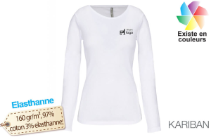 T-shirt manches longues blanc en élasthanne pour femme publicitaire personnalisé 