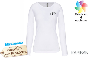 T-shirt manches longues blanc en élasthanne pour femme