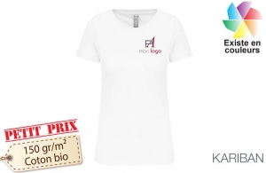 T-shirt blanc en coton bio kariban pour femme publicitaire personnalisé 