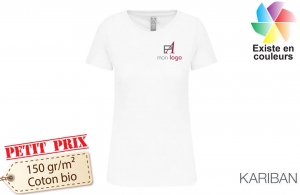 T-shirt personnalisé blanc en coton bio kariban pour femme