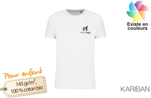 T-shirt blanc en coton bio kariban pour enfant publicitaire personnalisé 