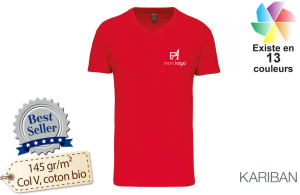 T-shirt col V coton écologique kariban homme publicitaire personnalisé 