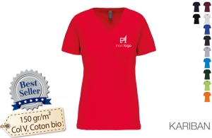 T-shirt col V coton écologique kariban pour femme