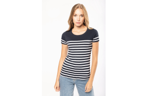 T-shirt marinière col rond en coton Bio pour femme