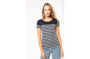 T-shirt marinière col rond en coton Bio pour femme