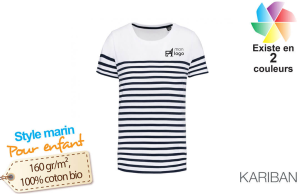 T-shirt marinière col rond en coton Bio pour enfant