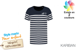 T-shirt marinière col rond en coton Bio pour enfant