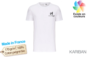 T-shirt made in France blanc Bio pour homme publicitaire personnalisé 