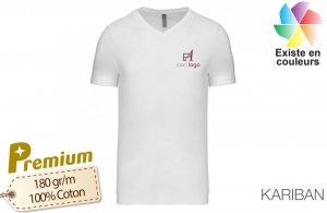 T-shirt col V blanc kariban prestige homme publicitaire personnalisé 