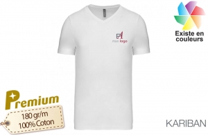 T-shirt col V blanc kariban prestige pour homme