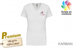 T-shirt col V blanc prestige pour femme publicitaire personnalisé 