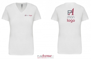 T-shirt col V blanc prestige pour femme