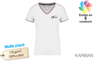 T-shirt col V en maille piquée pour femme