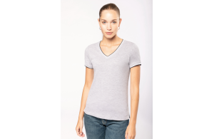 T-shirt col V en maille piquée pour femme