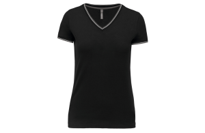 T-shirt col V en maille piquée pour femme