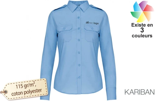 Chemise pilote manches longues kariban publicitaire personnalisée pour femme 