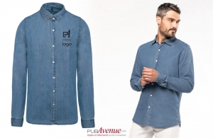 Chemise en jean denim personnalisée coupe ajustée pour homme