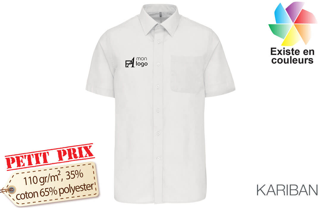 Chemise personnalisée blanche manches courtes homme